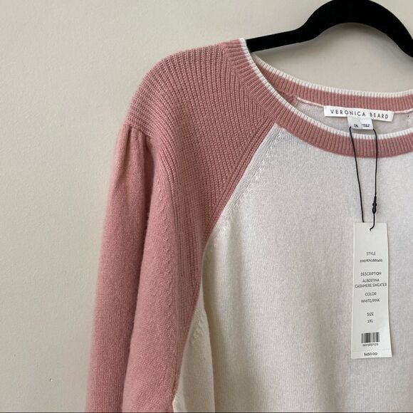 Veronica Beard Albertina Pink/Cream 100% Cashmere Sweater - Picture 6 of 14